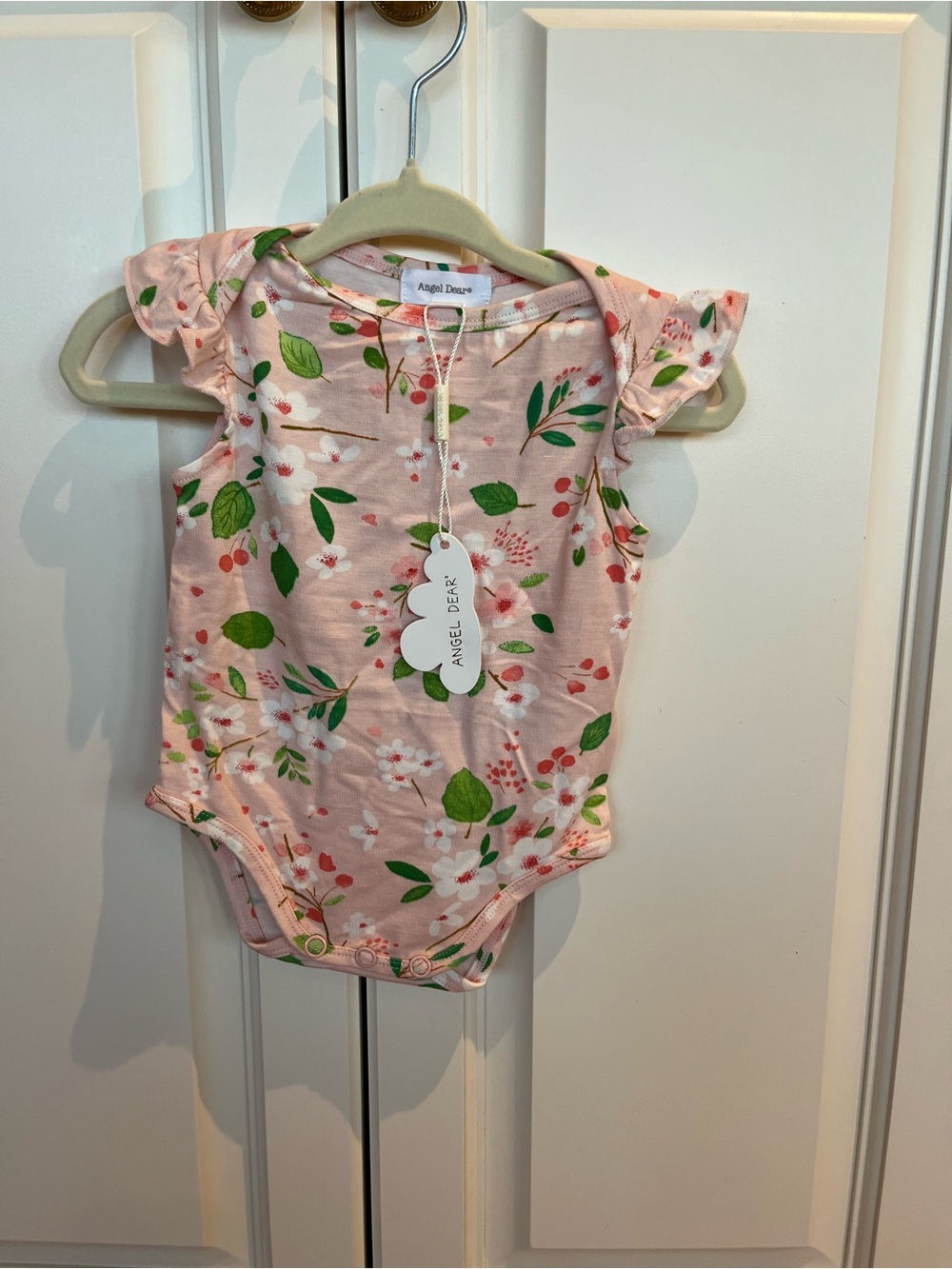 Angel Dear Pink Floral Flutter Sleeve One-Piece Bodysuit